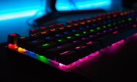 A colorful keyboard in the dark